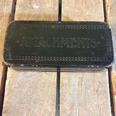 Vintage Sewing Attachments and Tin 