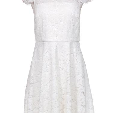 Kate Spade - White Floral Lace Cap Sleeve Fit & Flare Dress w/ Cutout Sz 8
