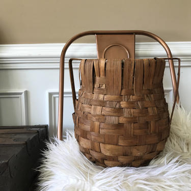 Antique Basket with Handles. Vintage Tobacco Basket. Geometric Pattern. Primitive. Woven Basket. Vintage Home Decor. Bohemian Boho Chic. 