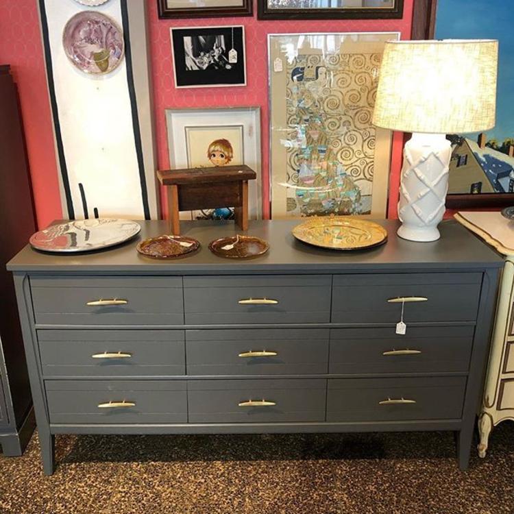 Grey 6 drawer dresser with brass hardware! $550!