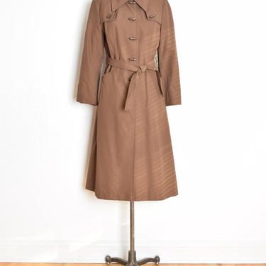 vintage 70s coat brown canvas trench coat spy jacket toggle button hippie boho M clothing 