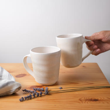 Ripple mugs pair (2) 12oz / 350ml Handmade pottery, Japanese white ceramics, Christmas gift, Modern decor 