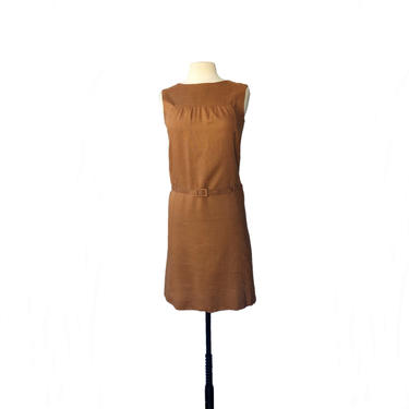 Vintage 60s brown day dress| yoke bodice| butcher cloth 