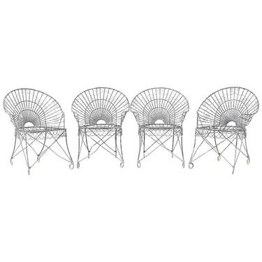 Set of Four French Iron and Wire Garden Chairs by ErinLaneEstate