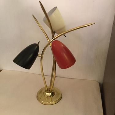 Lightolier red, white, and black table lamp
