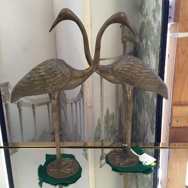 Pair of Vintage Brass Cranes Egrets Birds 