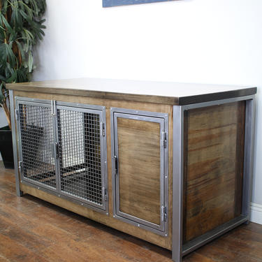 Dog Crate Console Credenza / Rustic Media Center / Urban Modern Entertainment Center / rustic office furniture / dog kennel / Industrial 