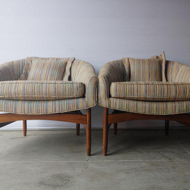 Vintage Modern Pair Lawrence Peabody Sculptural Walnut Lounge Chairs - Set of 2 