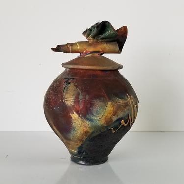 Vintage Signed Sculptural Raku Pottery Sculpture / Vase. 