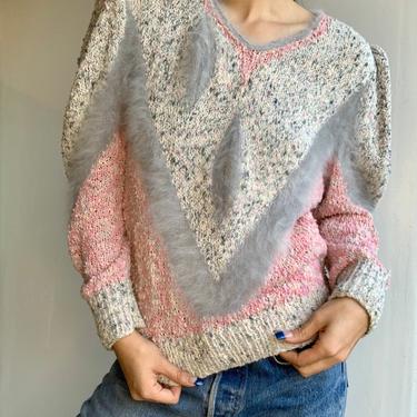 Vintage Pink and Blue Hand Knitted Sweater 