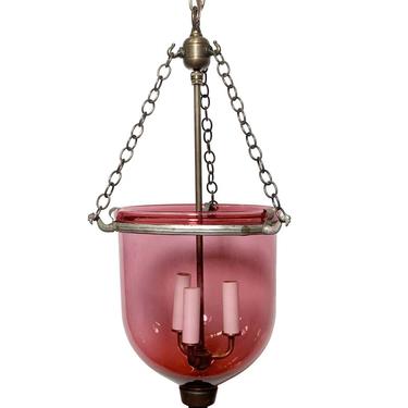 Antique Hand Blown 10.25 in. Red Cranberry Crystal Glass Bell Jar Light
