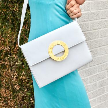 CELINE 90s White Leather Bag  with Gold Hardware