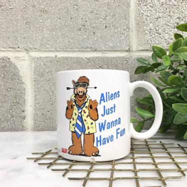 Vintage Mug Retro 1980s Alf + Alien Productions + Aliens Just Want to Have Fun + Russ +Ceramic + 8 oz + Drinkware + Home and Kitchen Decor 
