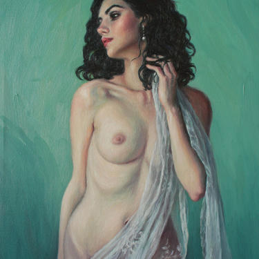 Female Nude, Woman Portrait, Original Painting, Oil on Canvas, Contemporary Art, Vintage Style, Romantic Art, Nostalgic, Pat Kelley 