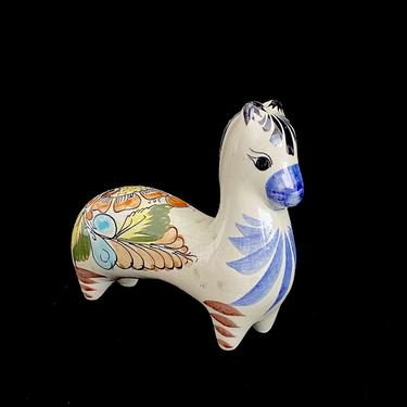 Vintage Modernist Mexican Pottery Ceramic Tonala Horse Figurine Figure Hand Painted Whimsical Design Mexico 