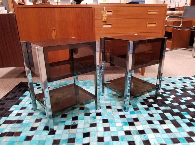                   Pair of small chrome and acrylic side tables