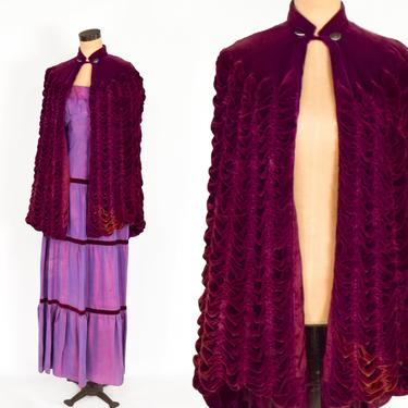1880s Burgundy Silk Velvet Cape | 1940s Lavender Taffeta Evening Dress | X Small 