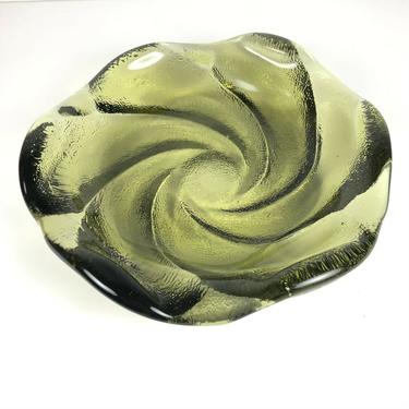 Vintage Fenton Glass Swirl Green Ashtray Trinket Candy Dish 7.5” Textured Bottom