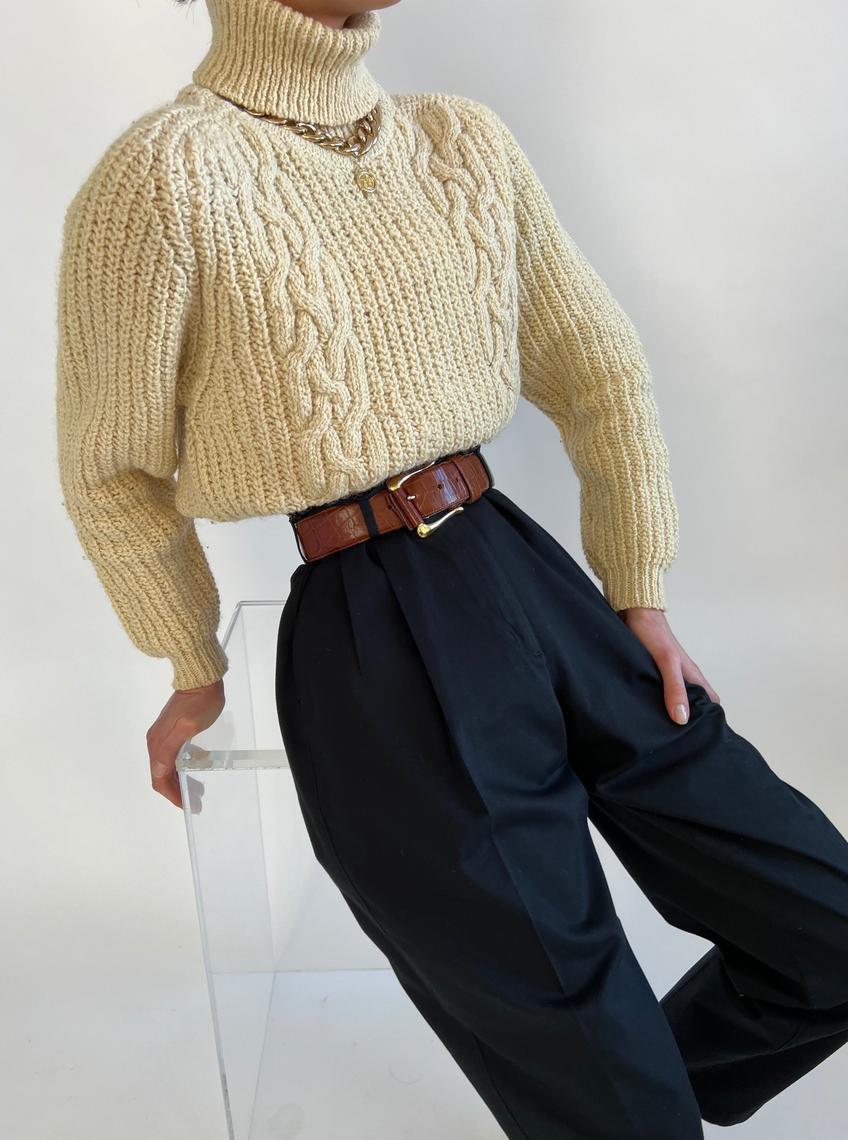 Vintage Creme Wool Fisherman Turtleneck Sweater | Goodshop Badshop ...