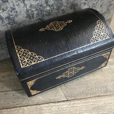 Black Leather Jewelry Box, Casket, Case, Travel Case, Silk Lined, Italian 