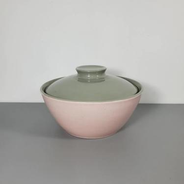 Large Harkerware Speckled Gray and Pink Lidded Casserole Bowl 