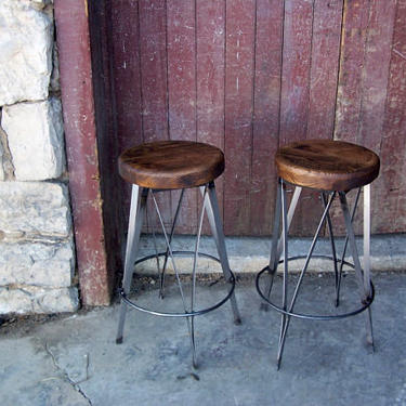 Free Shipping Reclaimed Wood and Metal Ice Cream Parlour Stools 