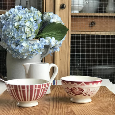 Beautiful set of 2 petite vintage French ironstone cafe au lait bowls from a famous maker Digoin- CFB2 