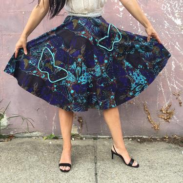 vintage 60s swing skirt | butterfly novelty print high waist full a-line skirt 