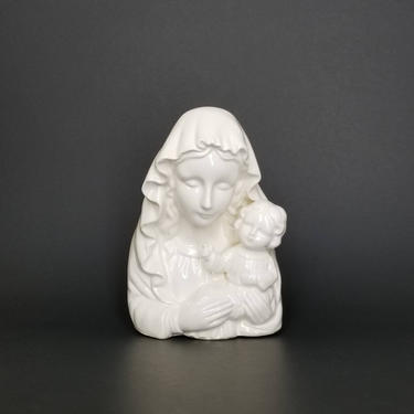 Vintage Virgin Mary Planter / 1960s Mother Mary & Baby Jesus Planter / Religious Figures Ceramic Head Vase / Christmas Nativity Vase 