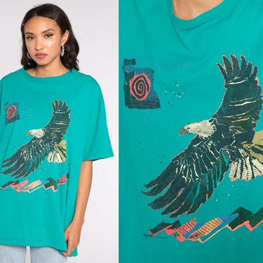 Vintage Bald Eagle Shirt 90s T Shirt Animal Turquoise Print Retro TShirt 80s Biker Trucker Vintage Graphic Tee Extra Large xl by ShopExile