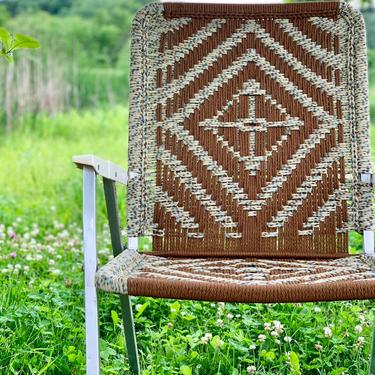 Macrame Chair | Folding Lawn Chair | Aluminum Chair | Outdoor Furniture | 1960s Lawn Chair | Webbed Chair 