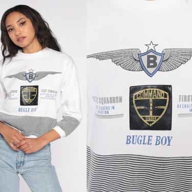 Bugle Boy Shirt 90s White Striped Military Inspired Shirt Athletic Shirt 1990s Shirt Slouchy Loose Sports Tee Retro Vintage Extra Small xs 