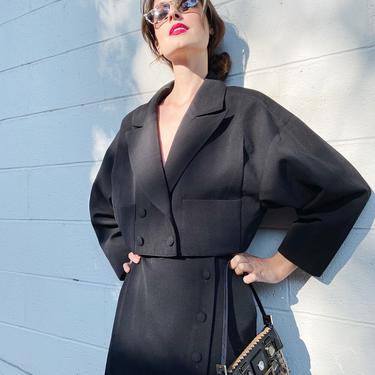 KARL LAGERFELD 90s Black Wool Assymetrical Skirt Suit