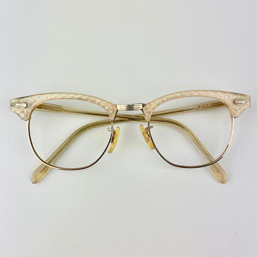 Vintage DOBBS Brownline Eye Glass Frames - Gold Plated Metal - Check Pattern Detail - Opticial Quality 