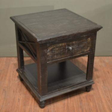Rustic Style Solid Wood Charcoal Black End Table 