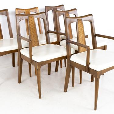Ramseur Mid Century Walnut and Cane Dining Chairs - Set of 6 - mcm 
