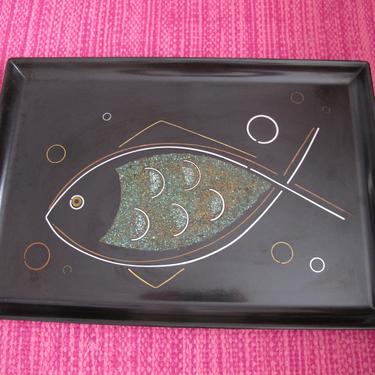 RARE Fish Design MCM Tray by Couroc Labeled Black Lacquer 10.5 by 15.25&quot; Very Good VTG Condition by TheModAndPopShop