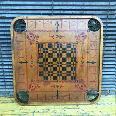Antique Carrom Company Crokinole and Checkers Wooden Board Vintage Early Century 1899-1920s 
