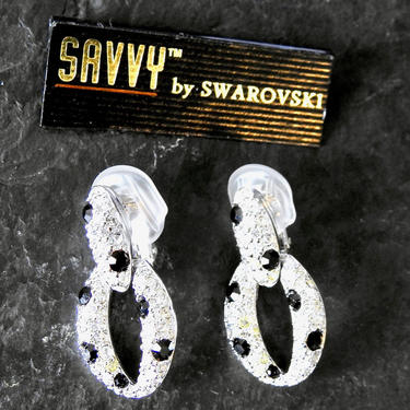 Swarovski Black and Clear Rhinestone Polka Dot Earrings New with Tags 