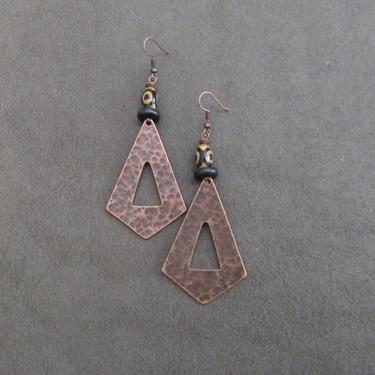 Hammered copper earrings, geometric earrings, unique mid century modern earrings, ethnic earrings earrings, bohemian earrings, statement 7 