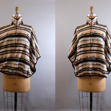 80s Boho Poncho Cape Striped Knit One Size 
