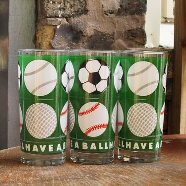 Vintage Georges Briard Drinking Glasses Sporting Theme - Baseballs - Soccer Ball - Golf - Croquet - Georges Briard Glassware - Mid Century 