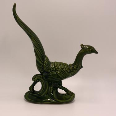 vintage running pheasant figurine green ceramic 