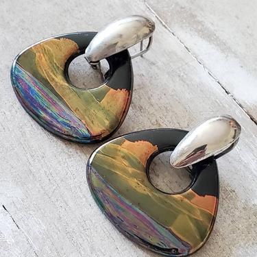 Ella 80s door knocker earrings, iridiescent rainbow earrings, vintage jewelry, dangle earrings 