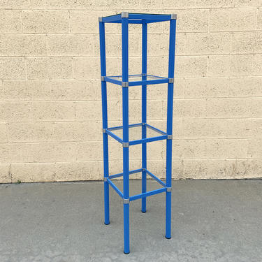 1980s Vintage Etagere Display Case, Refinished in Blue, Free U.S. Shipping