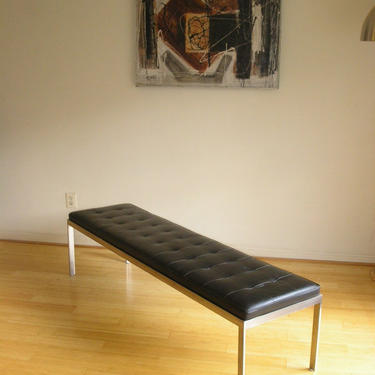 High Quality Danish Modern Stainless Steel &amp; Leather Museum Bench Sofa Chair Knoll / Herman Miller Style 