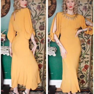 1930s Dress // Golden Goddess Bias Cut Rayon Gown // vintage 30s gown 