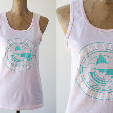 80s Vintage CATALINA BEACH CLUB Tank by B.J. Design Concepts Pink Sleeveless Shirt Cotton Summer Tee Athletic Wear Daytona Atlantic Old Soft 