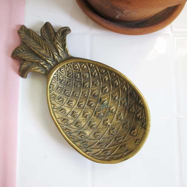 Vintage Brass Pineapple Ring Dish - Pineapple Catchall - Brass Trinket Dish - Quirky Home Decor - Hollywood Regency 