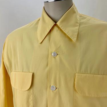 1940's Cotton Shirt - Game and Lake Original - Light Yellow Cotton - Flap-Patch pockets - Loop Collar - NOS - Deadstock - Size: Medium 